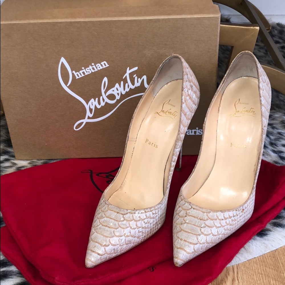 Christian Loubuotin Kate 120 Beige Snakeskin Pump